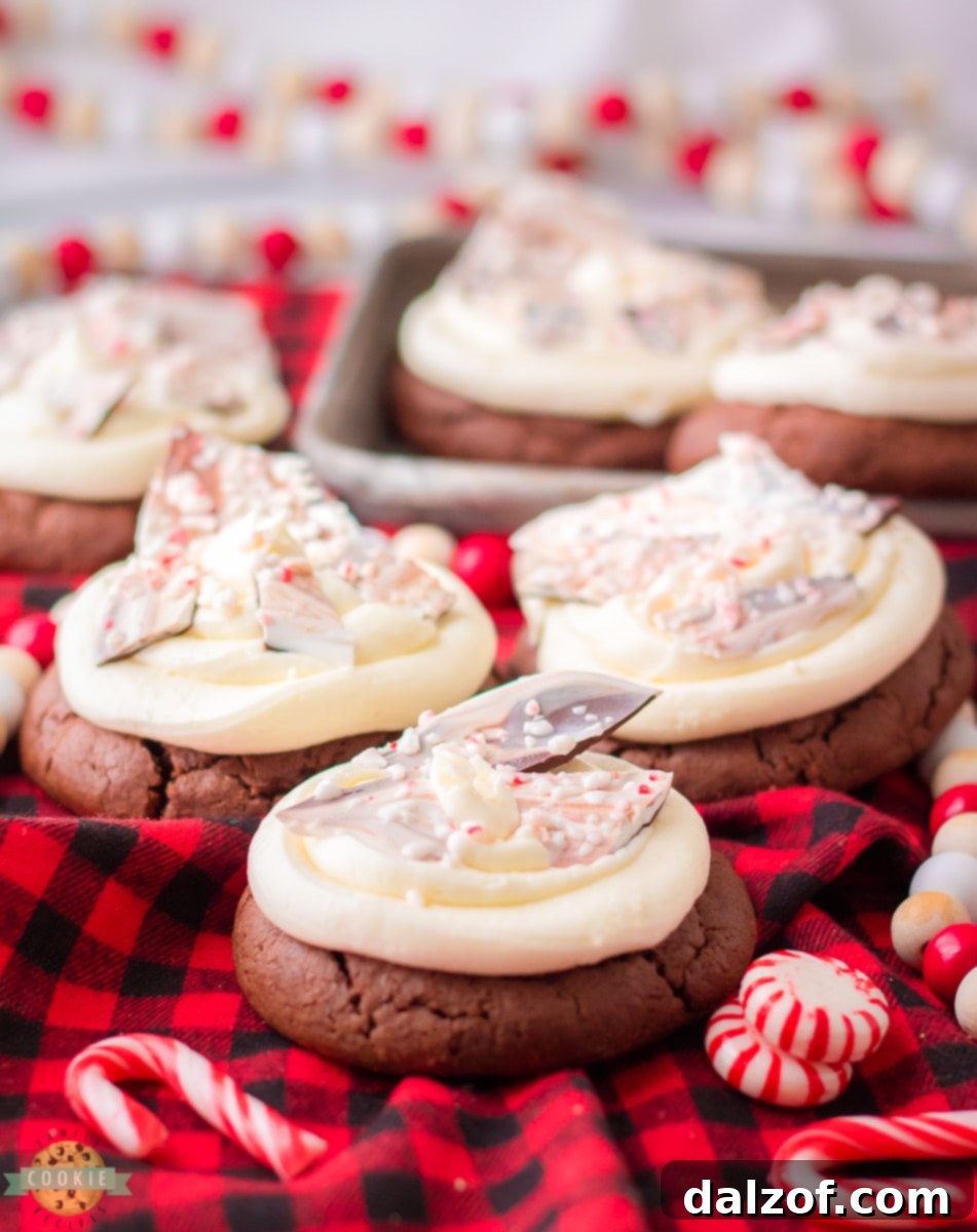Exquisite Christmas Peppermint Bark Cookies, featuring rich chocolate, peppermint buttercream, and homemade peppermint bark.