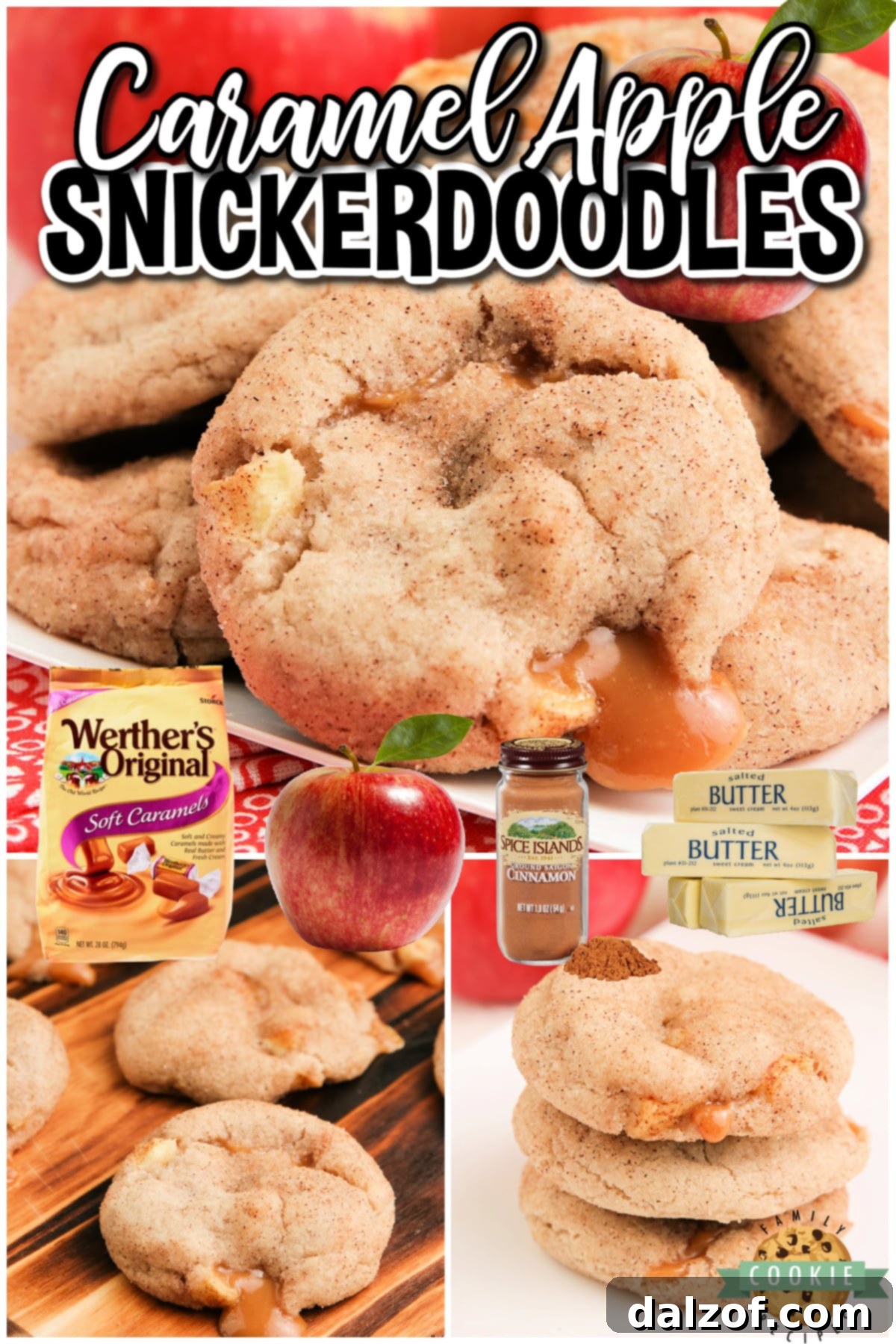 A delightful stack of warm Caramel Apple Snickerdoodles, showcasing their soft texture and cinnamon-sugar coating, ready to be enjoyed.