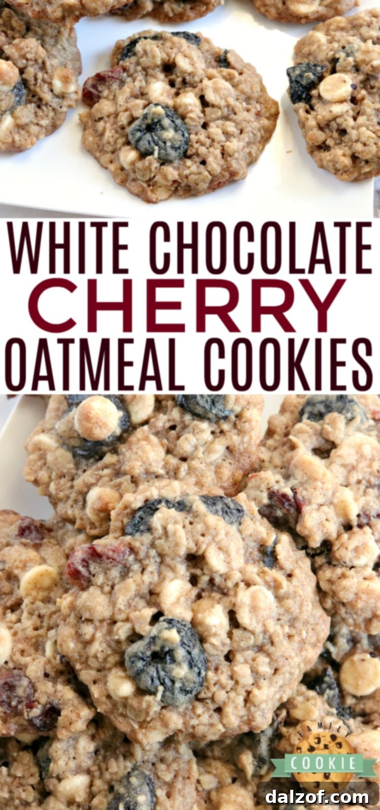 Decadent White Chocolate Cherry Oatmeal Cookies 9 White Chocolate Cherry Oatmeal Cookies are soft and chewy.