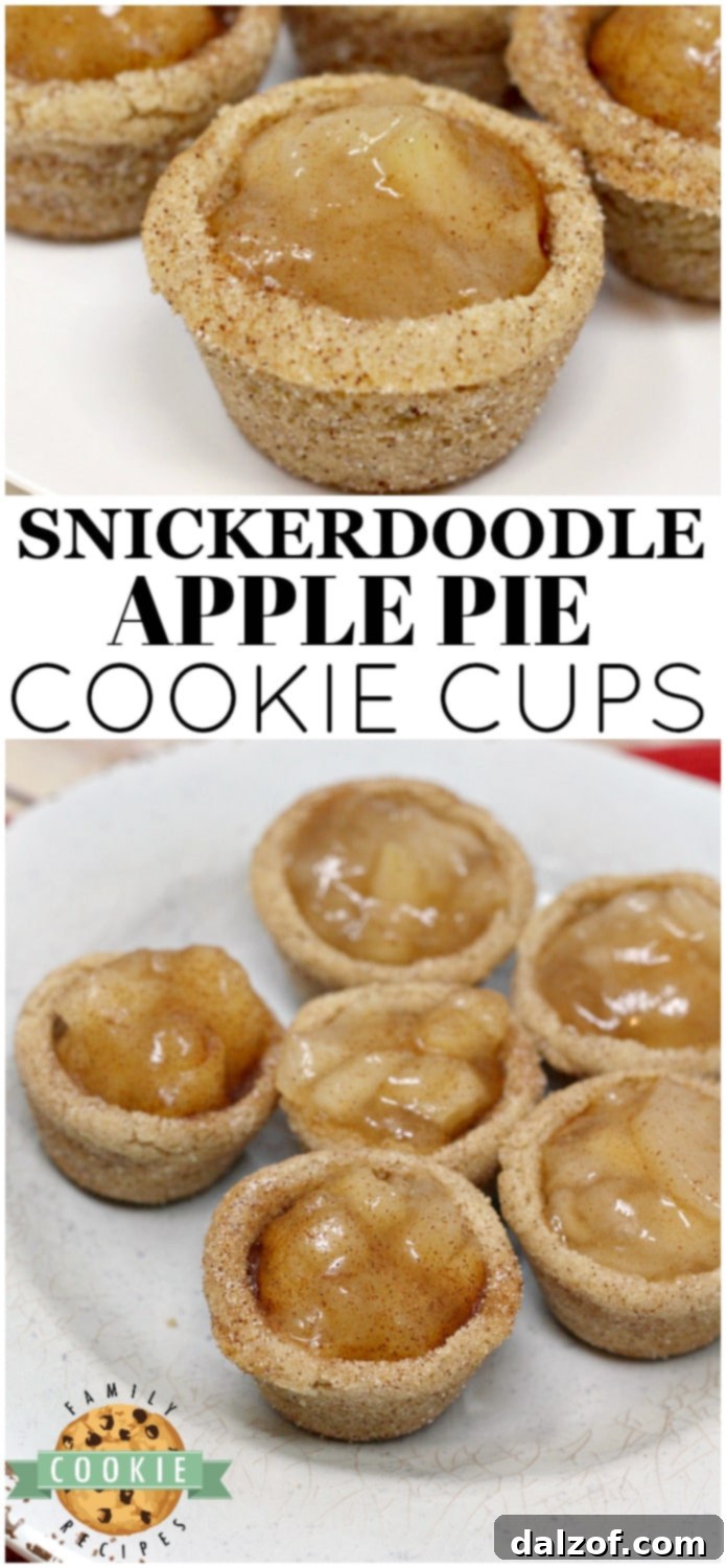 Snickerdoodle Apple Pie Cookie Cups combine two favorite desserts in a bite sized treat that is full of cinnamon and apple pie filling!