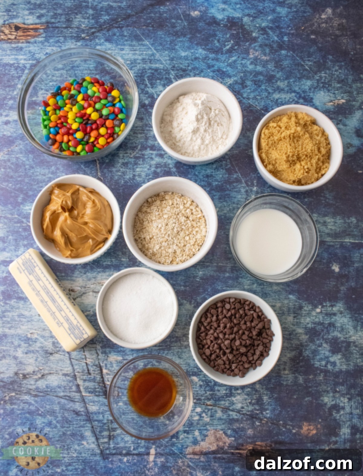 Ingredients in Edible Monster Cookie Dough.