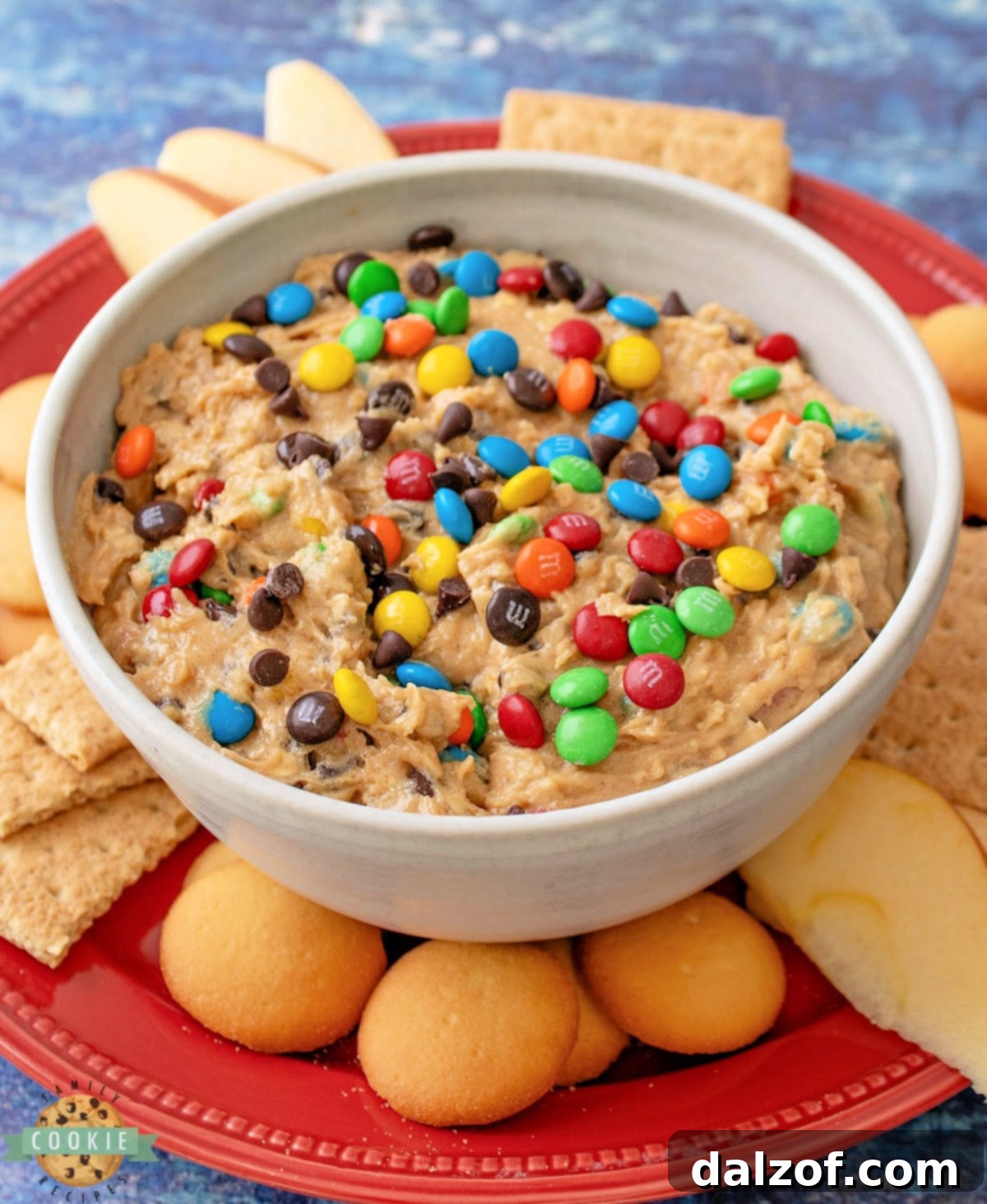 Bowl of edible cookie dough with vanilla wafers and graham crackers.