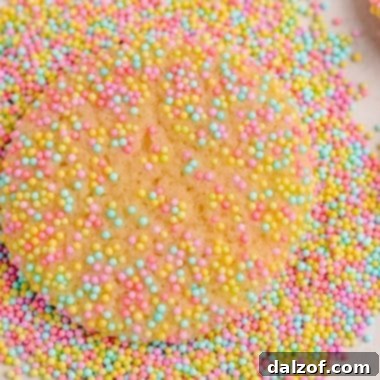 Overhead shot of finished Easter Sprinkle Cookies, showcasing their vibrant colors.