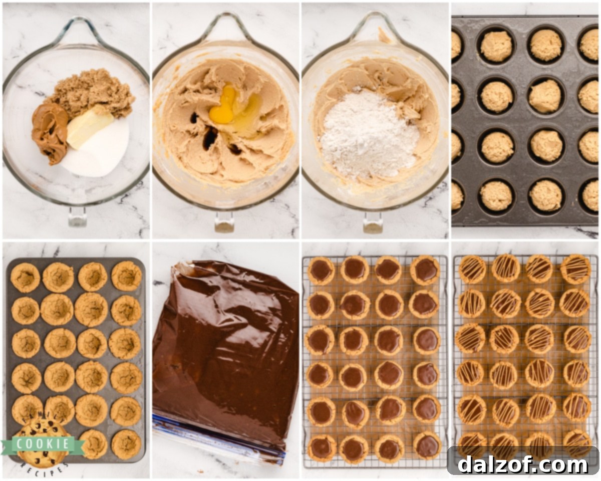 Step-by-step image showing how to make peanut butter fudge cookie cups