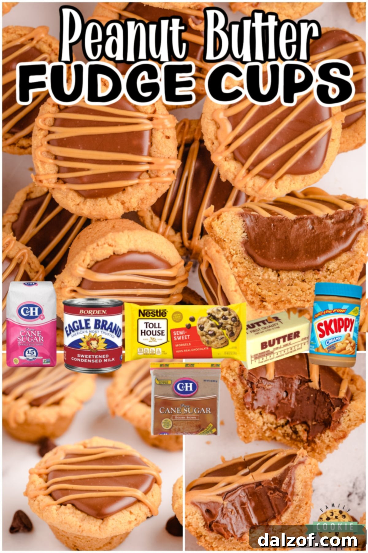 Fudge Peanut Butter Cookie Cups are peanut butter cookies baked in a mini muffin pan and filled with a simple chocolate fudge! Delicious flavor combination in these amazing fudge cookies.