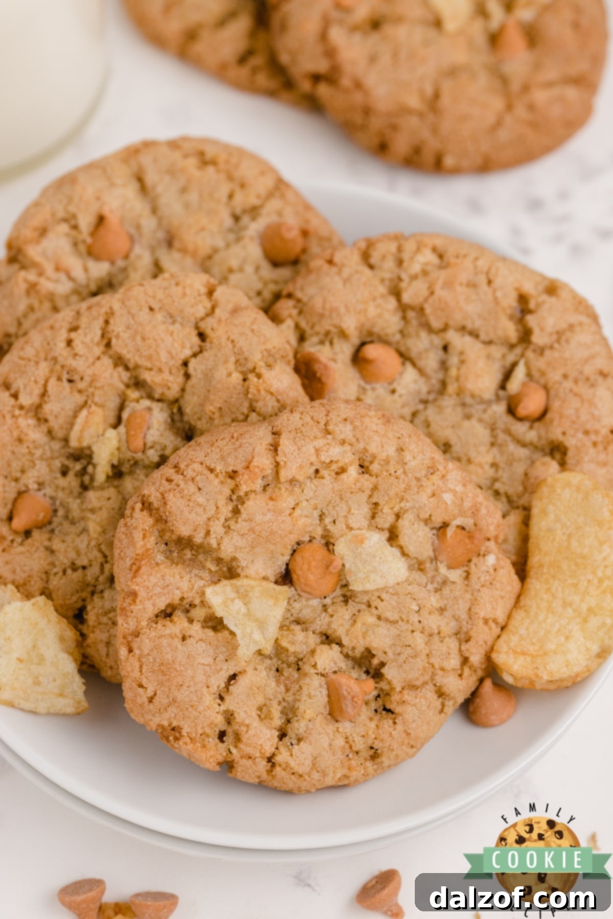 Freshly baked potato chip cookies on a cooling rack