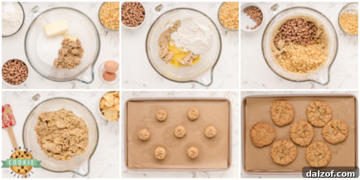 Step-by-step photos illustrating how to make Potato Chip Cookies