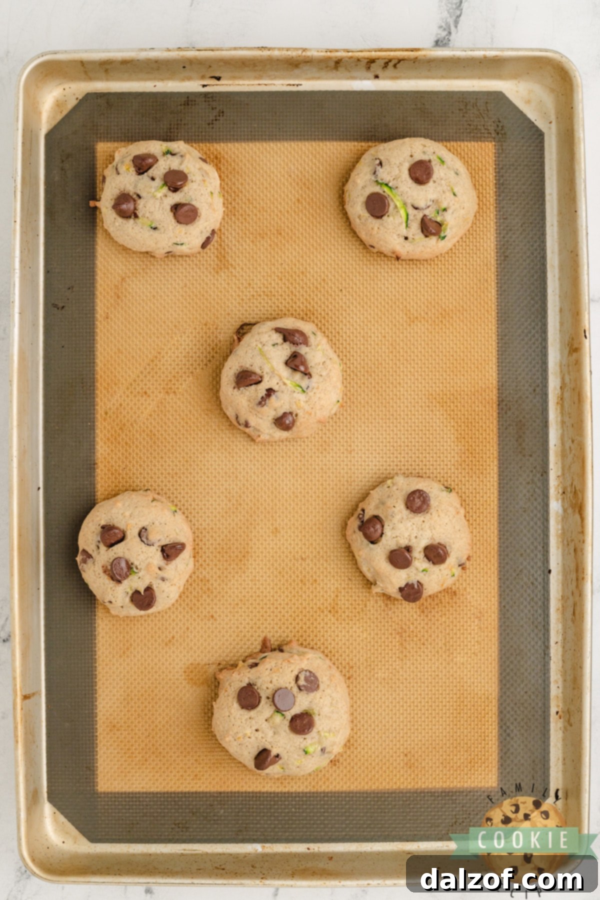 Baked cookies on cookie sheet. 
