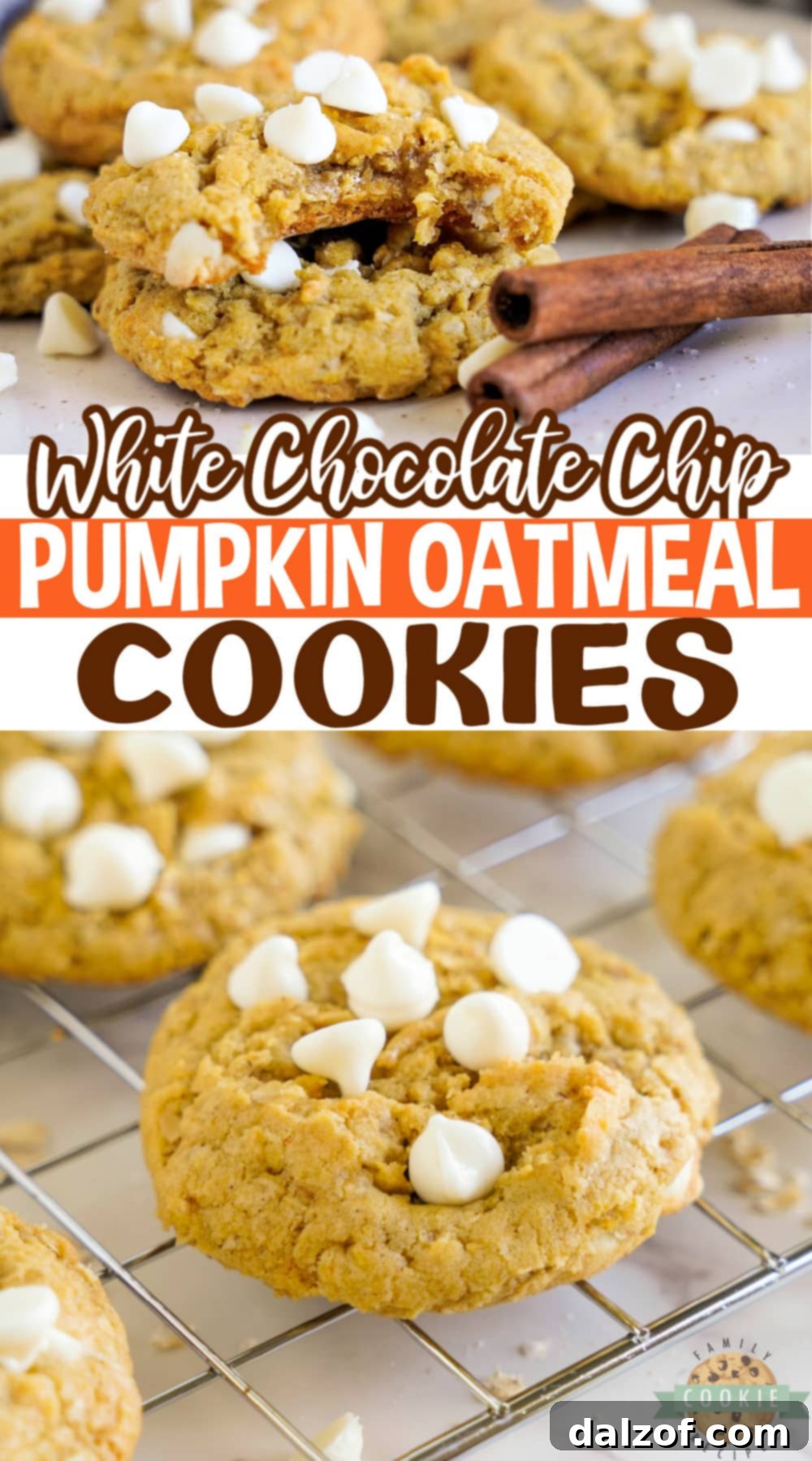 An inviting plate of White Chocolate Chip Pumpkin Oatmeal Cookies, highlighting their rich texture and perfect for autumn gatherings.