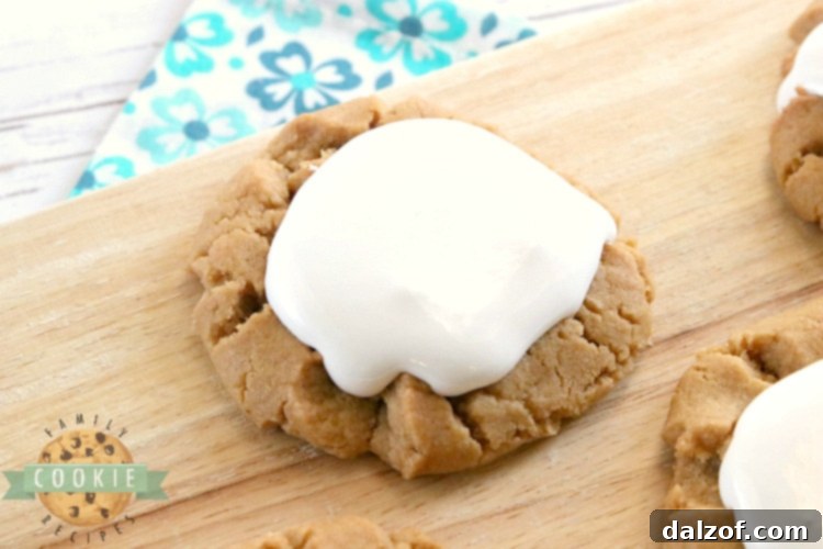 Peanut Butter Cookies with marshmallow fluff on top