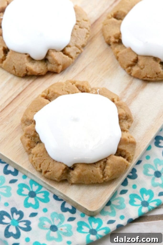 Peanut Butter Cookies with marshmallow fluff on top