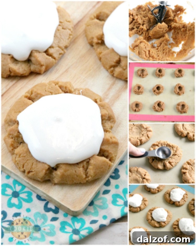 Peanut Butter Cookies with marshmallow fluff on top