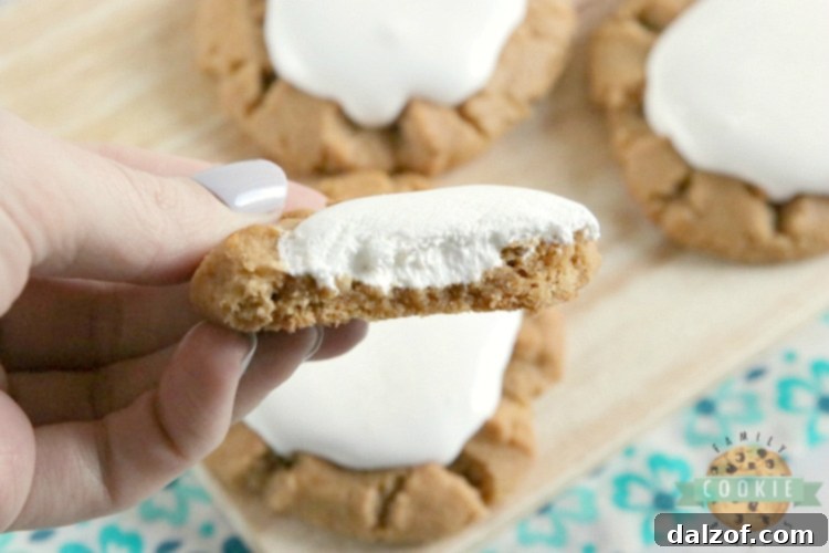 Peanut Butter Cookies with marshmallow fluff on top
