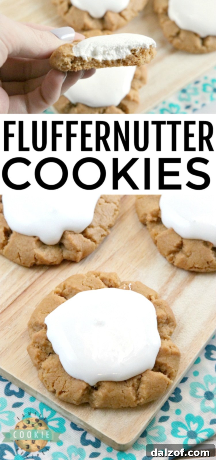 Fluffernutter Cookies take a traditional peanut butter cookie recipe to the next level by adding marshmallow fluff to the top! The peanut butter and marshmallow combination is absolutely amazing in this cookie recipe!