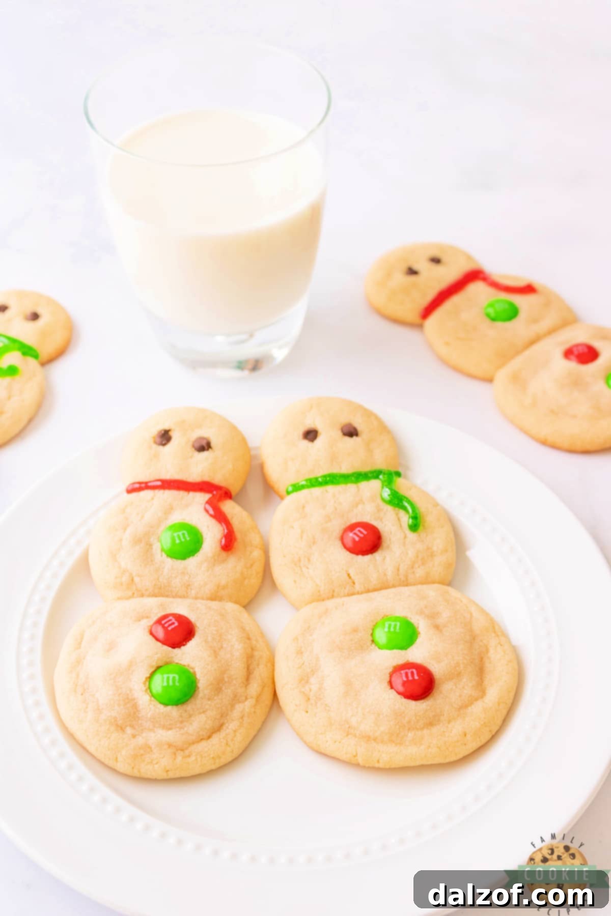 A festive array of snowman-shaped sugar cookies, freshly baked and ready for decorating or enjoying.
