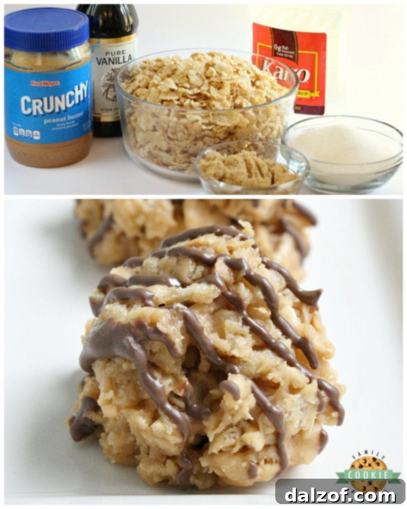 Step-by-step photos detailing how to make crunchy Peanut Butter No Bake Cookies from scratch.