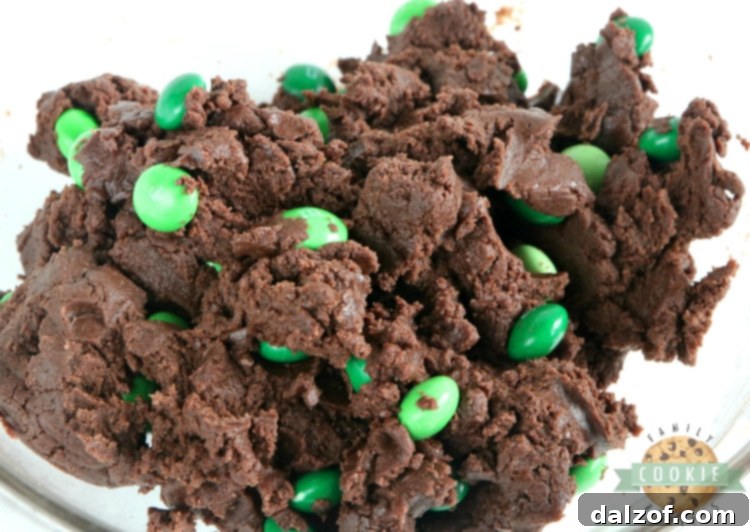 Chocolate cake mix cookies with mint m&ms