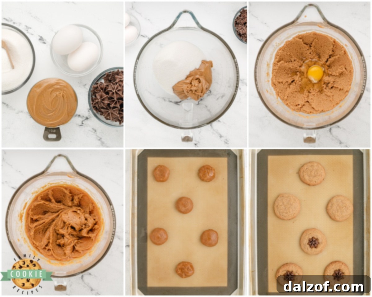 How to make 4 ingredient Peanut Butter Kiss cookies: showing the dough balls on a baking sheet before baking.