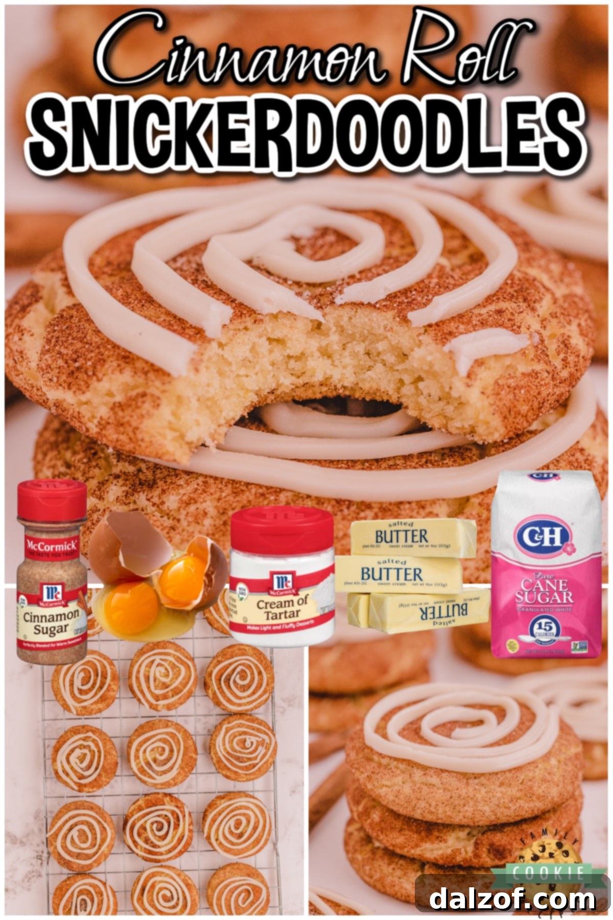 Cinnamon Roll Snickerdoodles are your favorite snickerdoodle cookies with the addition of a sweet vanilla frosting swirl on top!