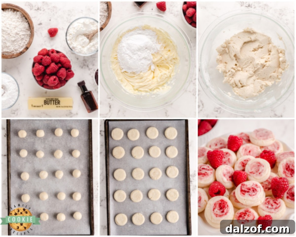 Step-by-step photos showing how to make Raspberry Meltaway Cookies