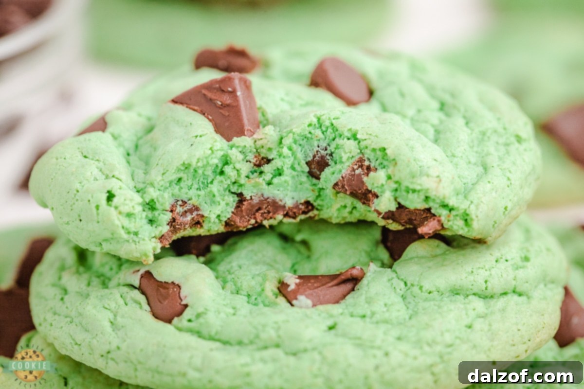 Mint Chocolate Chip Cookies on a cooling rack