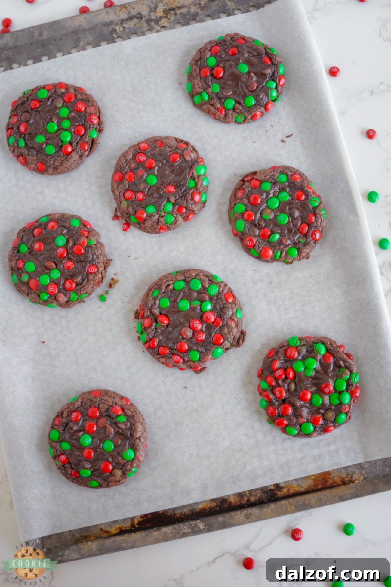 Christmas brownie cookies on a baking sheet