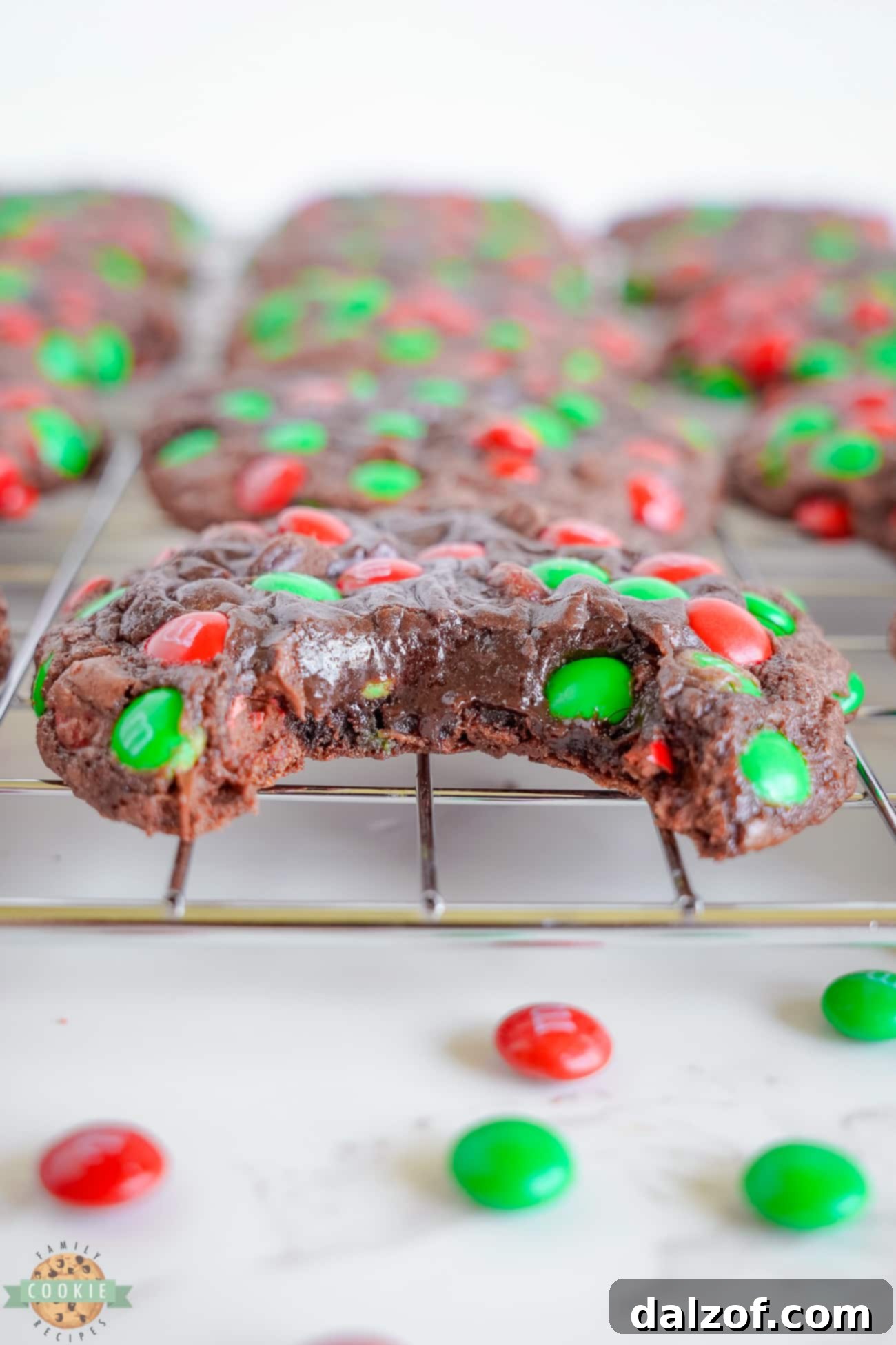 christmas brownie cookies topped with M&M candies