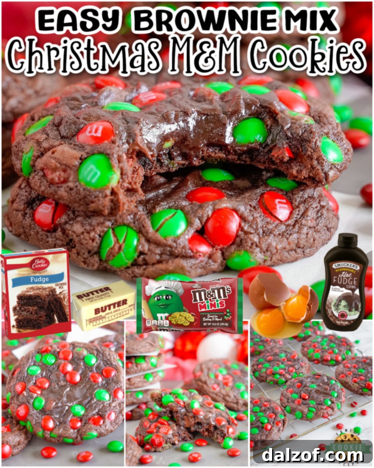 Christmas Brownie M&M Cookies are a festive twist on the classic made with a brownie mix, butter, eggs, chocolate chips and holiday candies! 