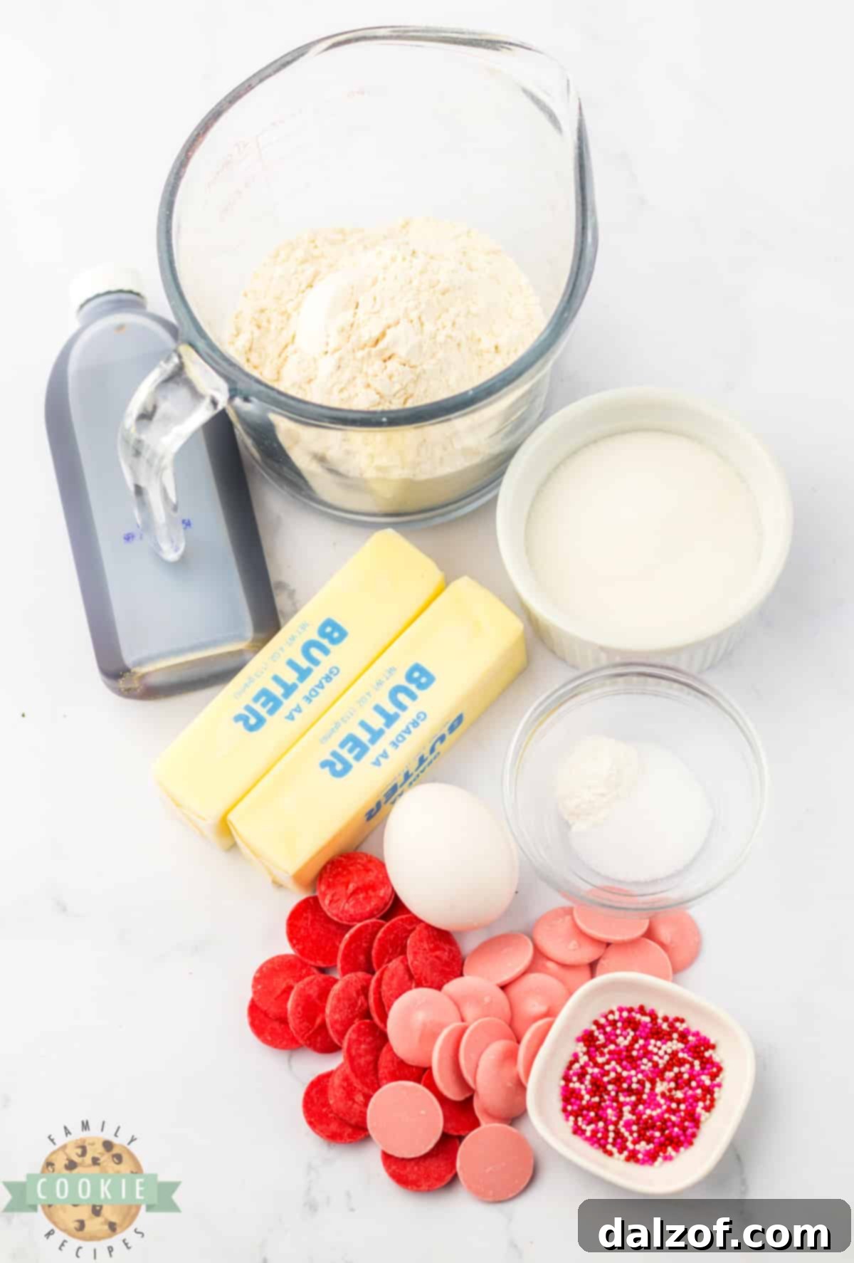 Ingredients in Valentine's Thumbprint Cookies. 