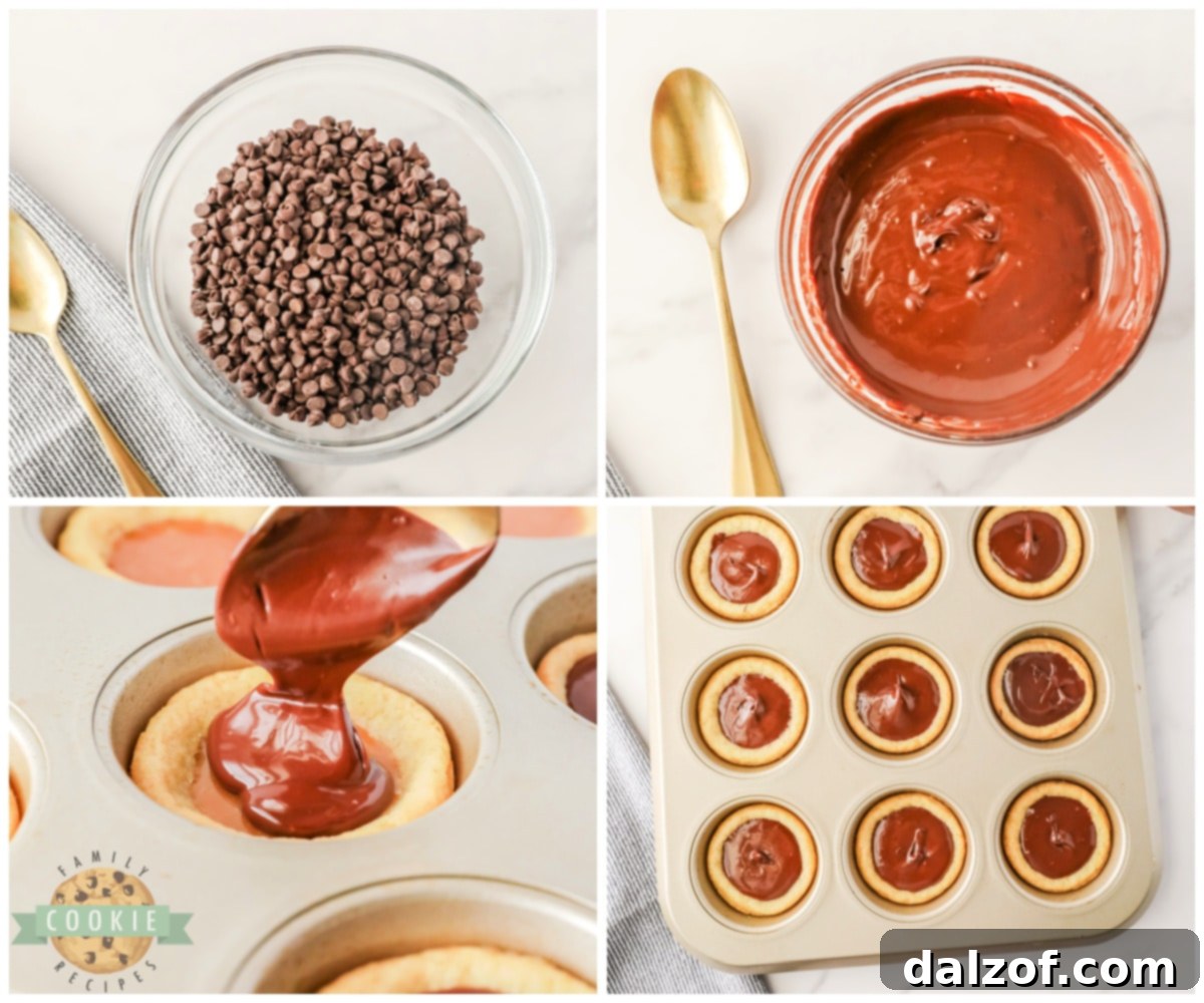 Pouring melted chocolate on top of the caramel.