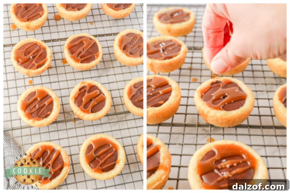 Drizzle caramel and sea salt on top of the cookie cups.