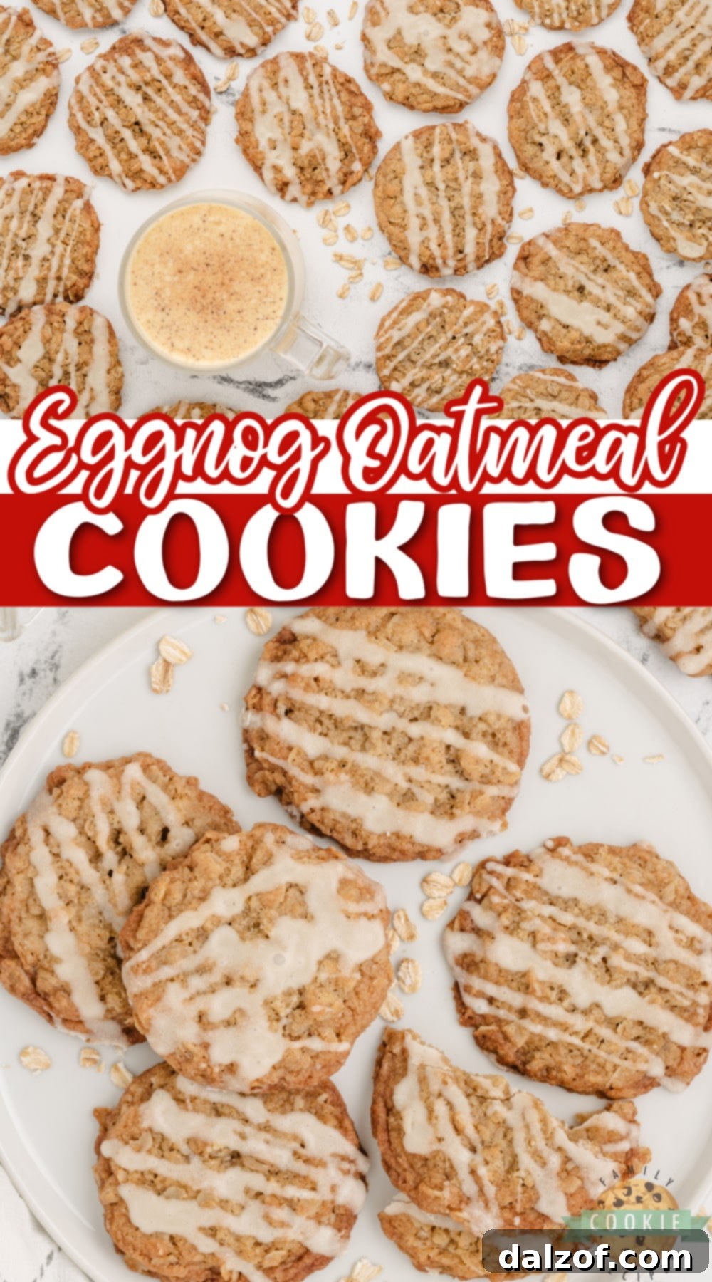 Eggnog Oatmeal Cookies are made with eggnog in the cookies and the glaze on top. Perfect cookies for the holiday season! 