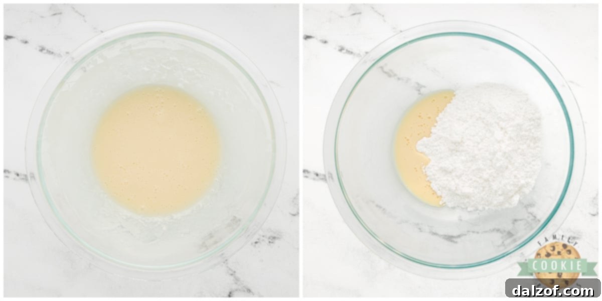 Making eggnog glaze for cookies.