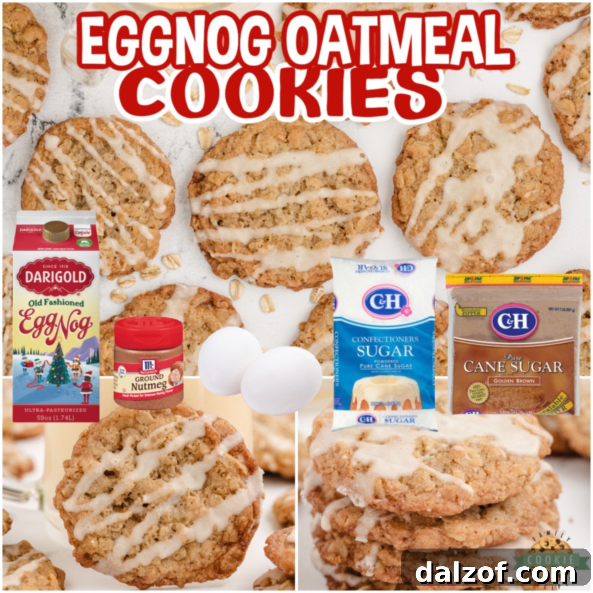 Eggnog Oatmeal Cookies are made with eggnog in the cookies and the glaze on top. Perfect cookies for the holiday season! 