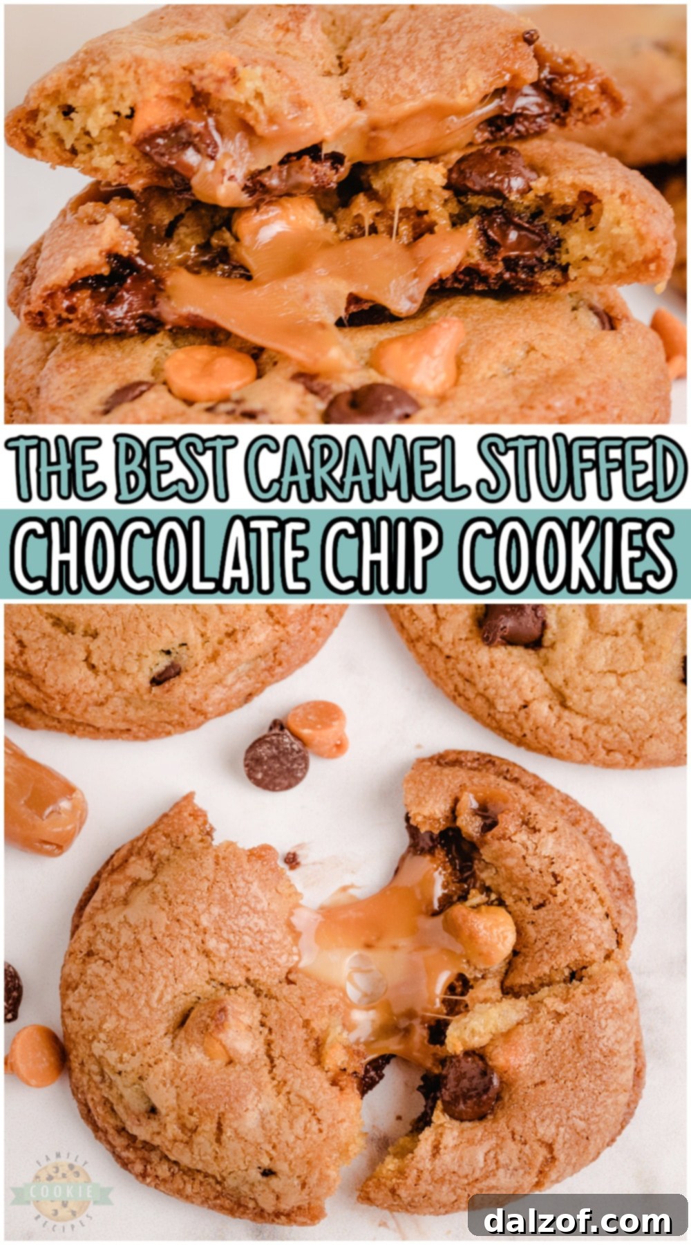 Pinterest graphic for Caramel Chocolate Chip Cookies recipe
