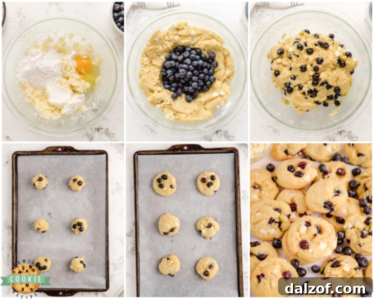 Ingredients for Blueberry Cream Cookies laid out, including fresh blueberries