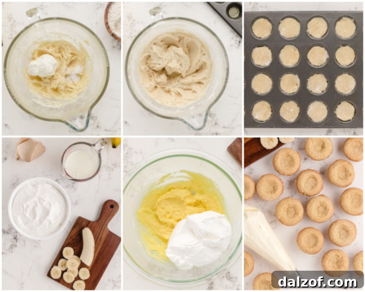 Banana Cream Dream Cookies 5 Step-by-step image showing how to make banana cream pie cookies, including ingredients and dough preparation