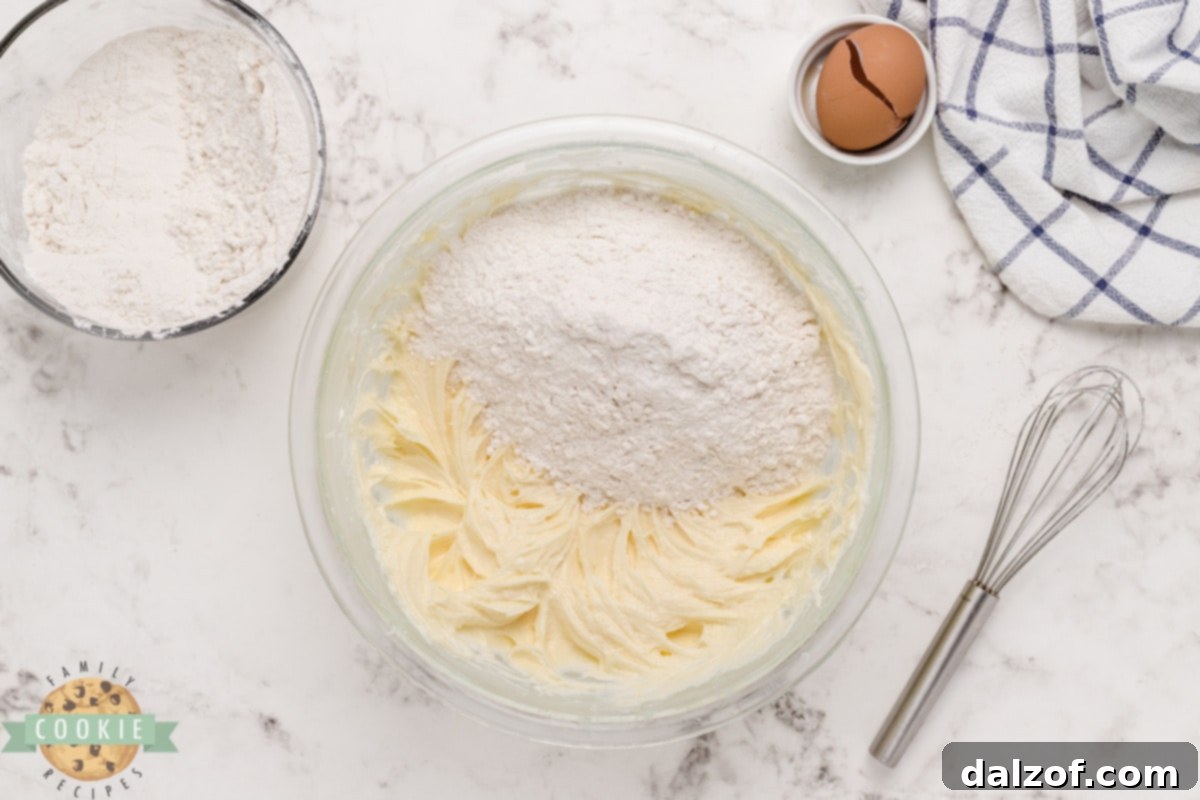 Add dry ingredients to sugar cookie dough.