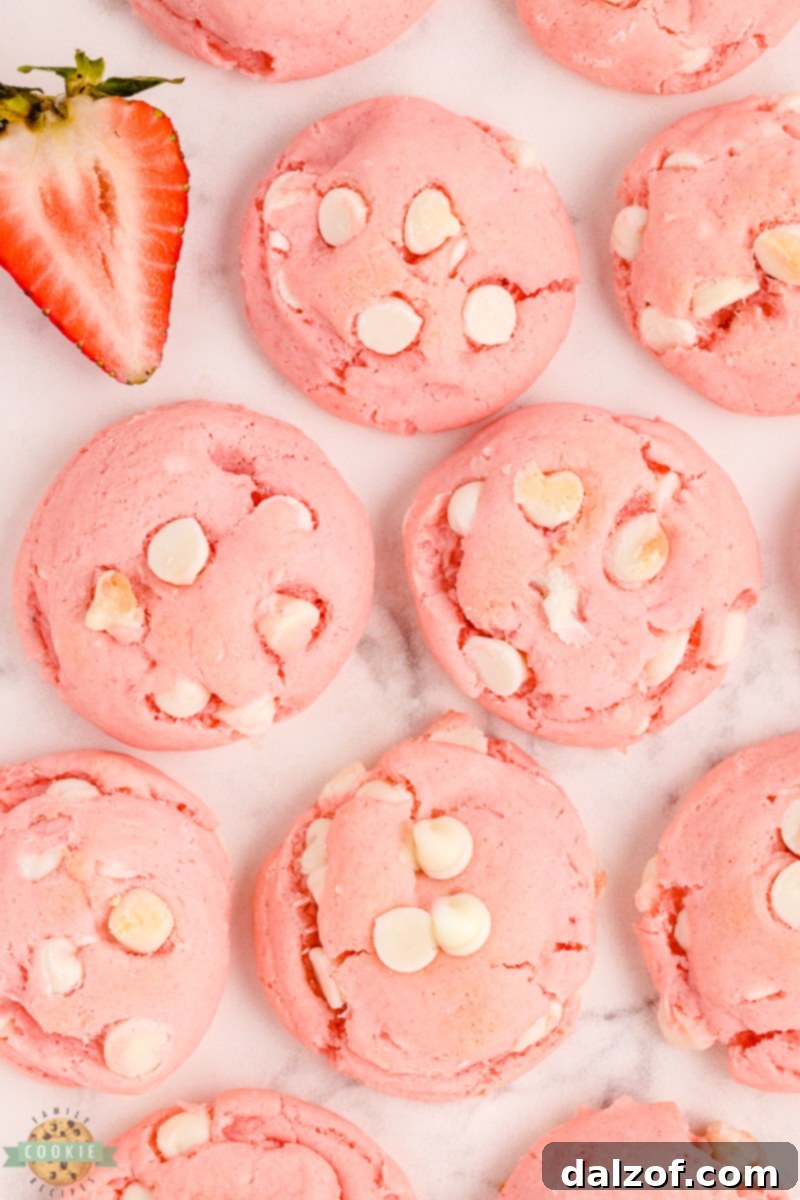 White Chocolate Strawberry Cake Mix Cookies. 