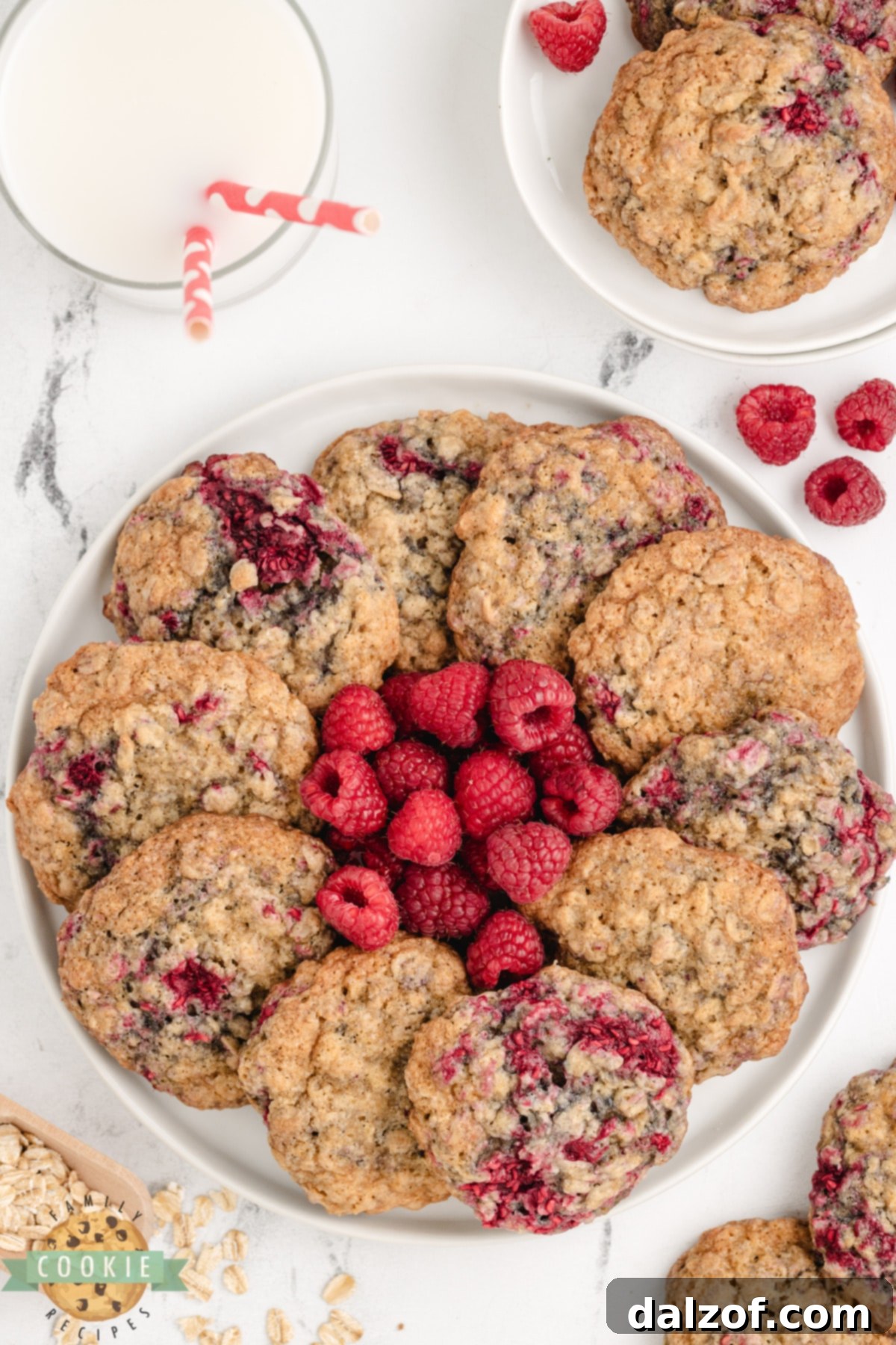 Plate of oatmeal raspberry cookies. 