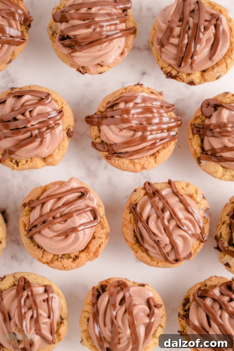 Stacked Nutella Mousse Cookie Cups with a focus on texture
