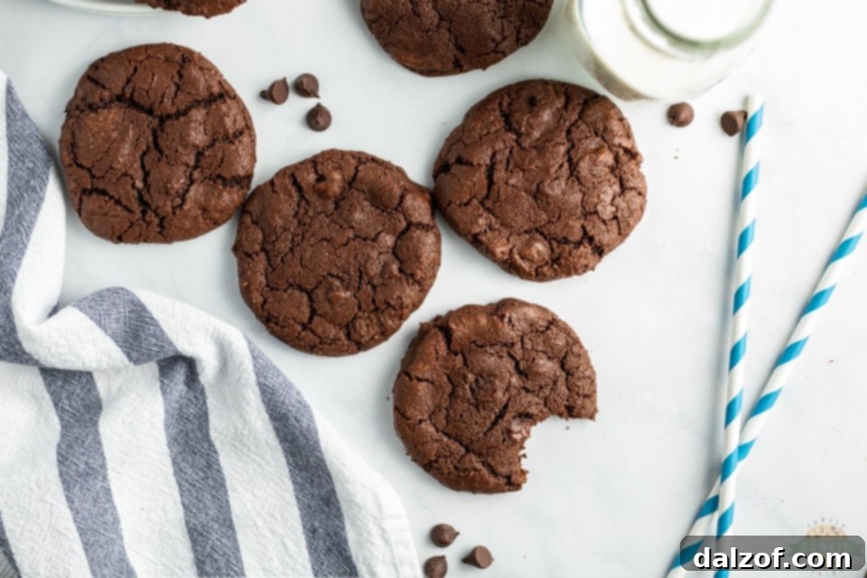 Close-up of freshly baked Double Chocolate Chip Cookies
