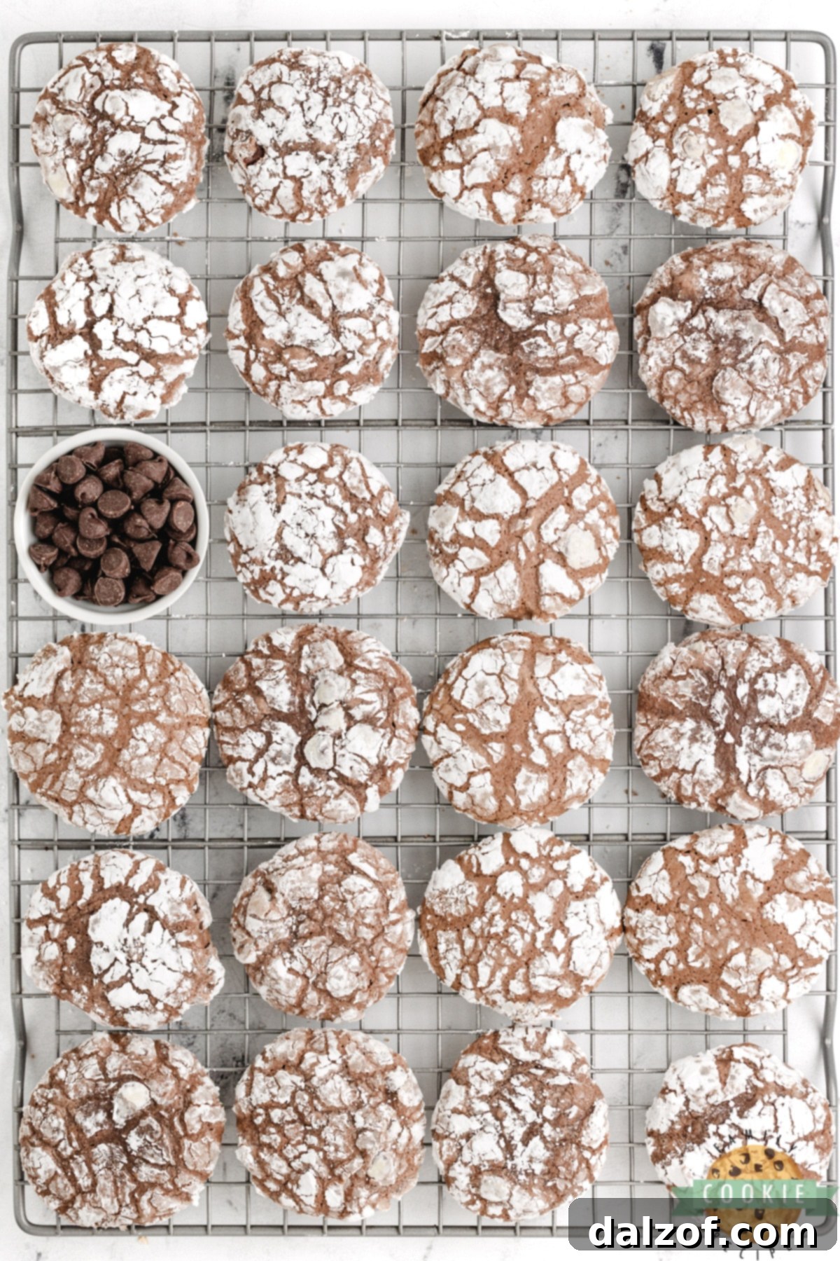 Brownie cookies cooling on a wire rack. 