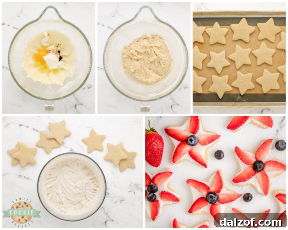 Step-by-step process of making 4th of July Berry Star cookies