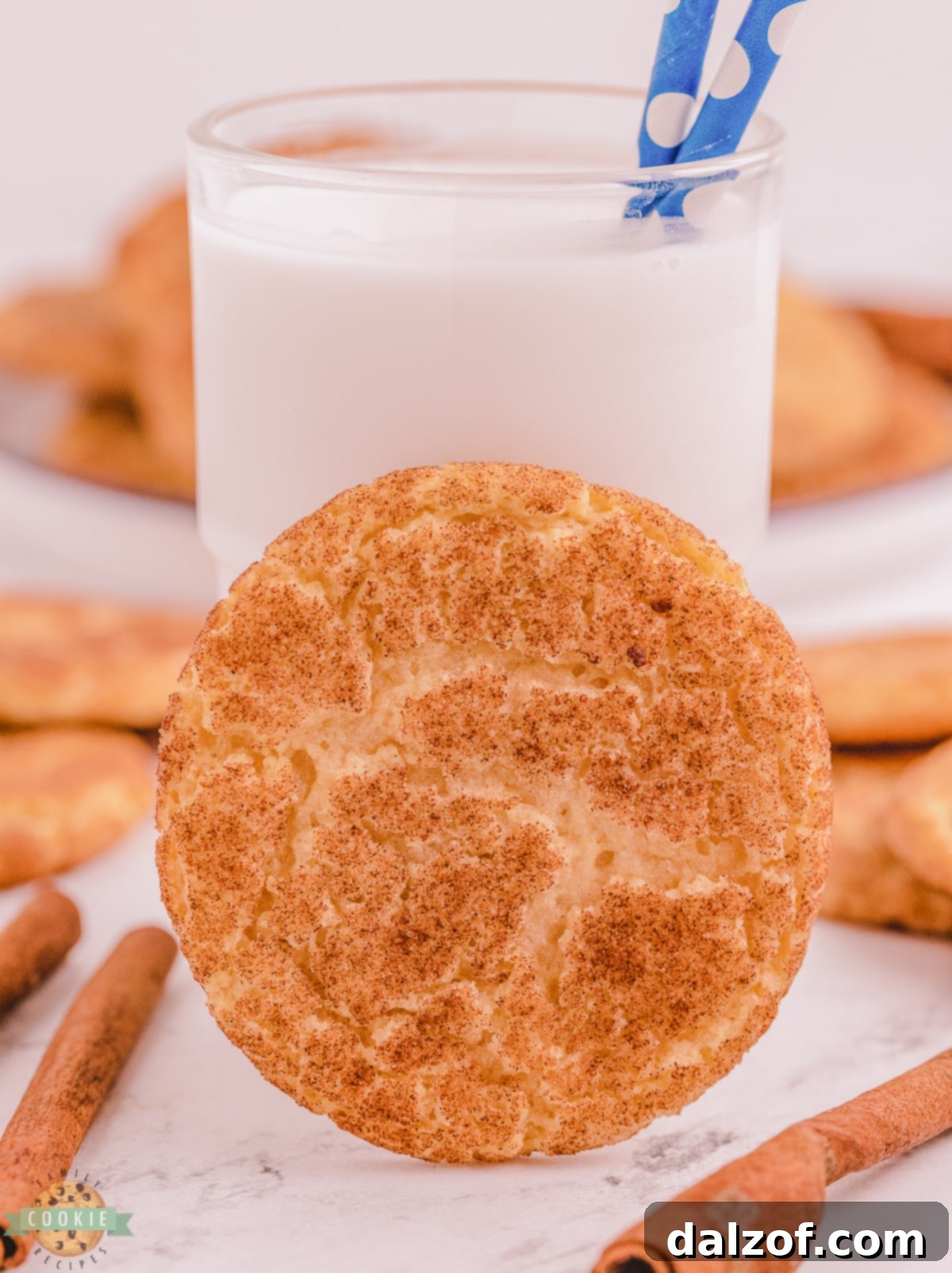 A classic Snickerdoodle cookie paired with a glass of milk, a perfect treat