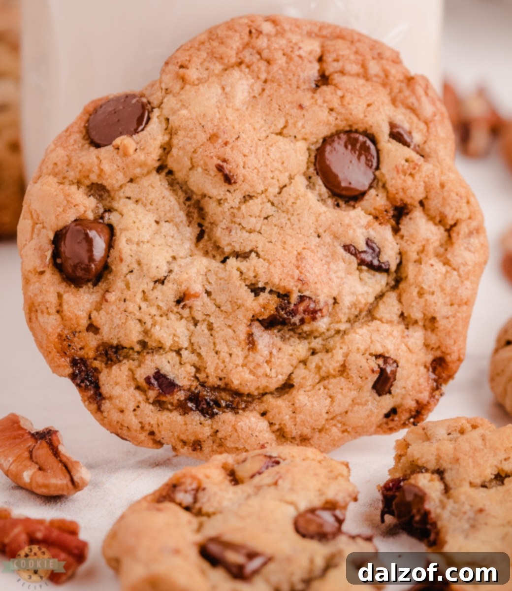 Close-up of freshly baked Butter Pecan Chocolate Chip Cookies