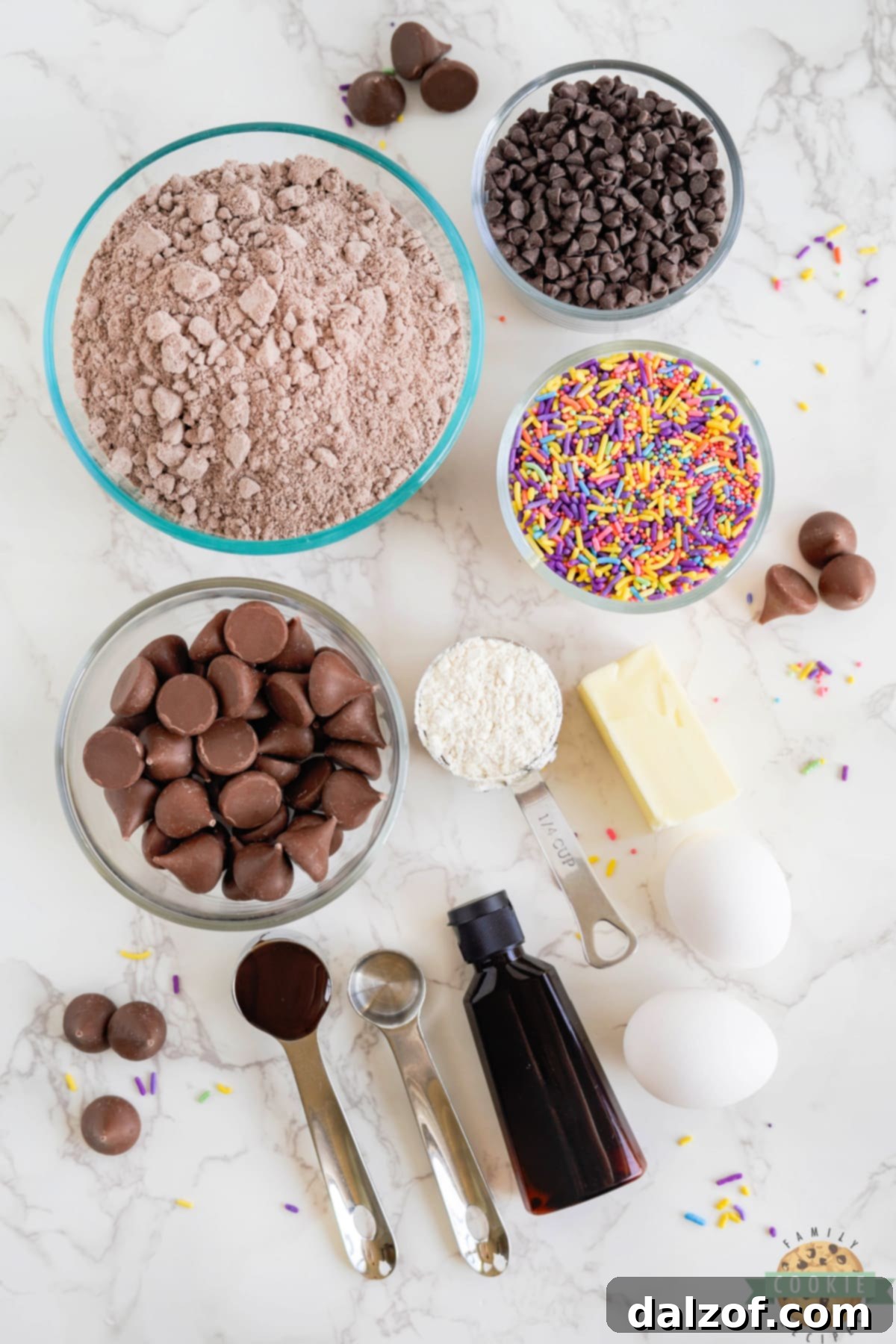 Ingredients in Easter Brownie Blossom Cookies. 
