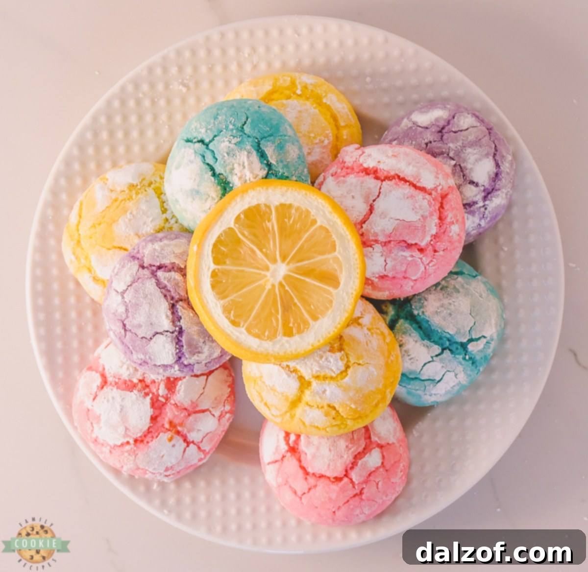Spring Pastel Lemon Crinkle Cookies.
