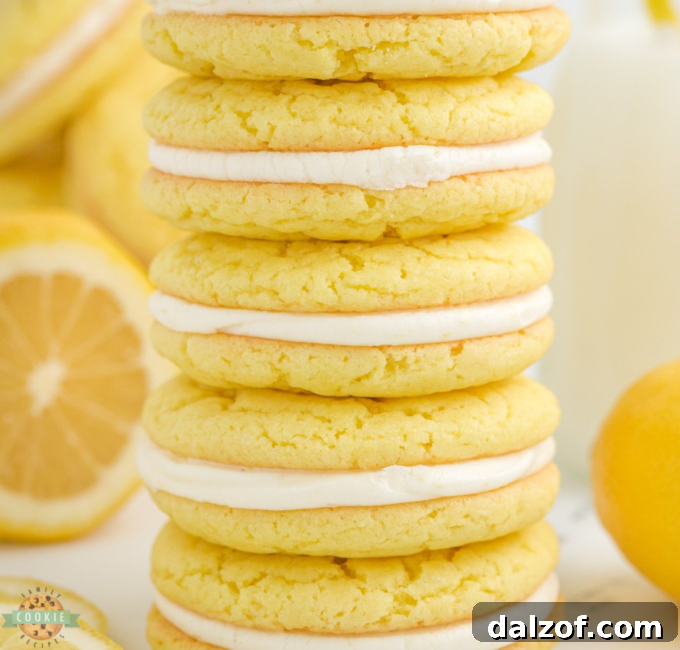 stack of lemon oreo cookies.