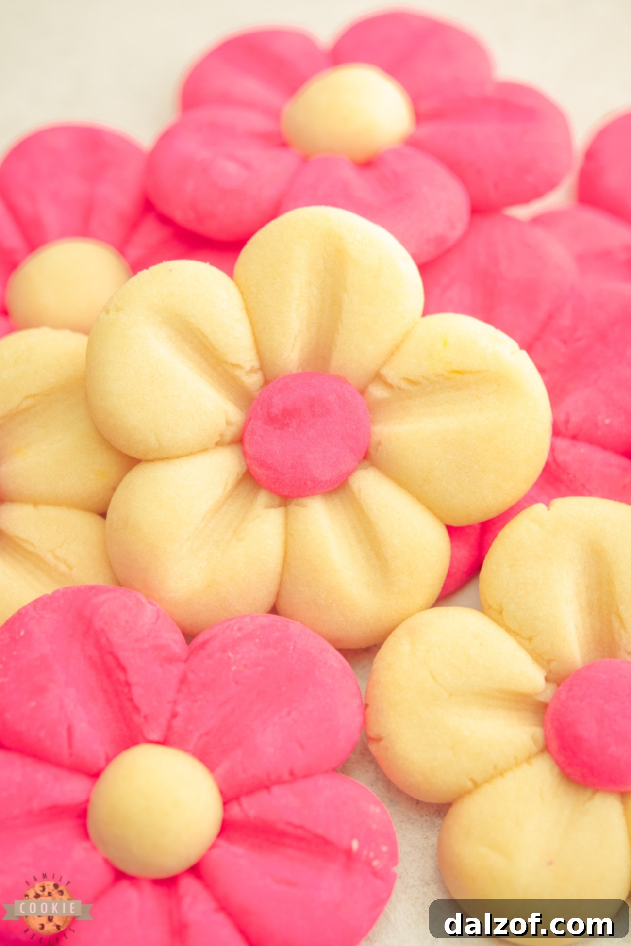 cute butter cookies shaped like pink daisies.